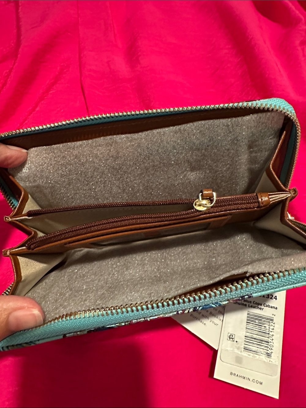 Brahmin Suri Zip-Around Wallet in Tropic Blue Copa cabana - Picture 3 of 6